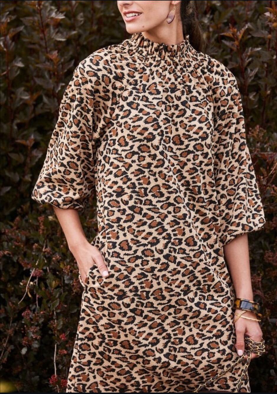 Tyler Boe Pammie Dress Leopard Print Brown Black Shift, TYLER BOE ANIMAL PRINT